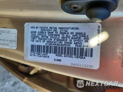Zdjęcie 12 z 12 samochodu: 2002 TOYOTA CAMRY XLE VIN:4T1BE30K92U625033 - miniatura
