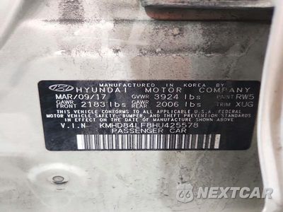 Zdjęcie 12 z 12 samochodu: 2017 HYUNDAI ELANTRA VALUE EDITION VIN:KMHD84LF8HU425578 - miniatura