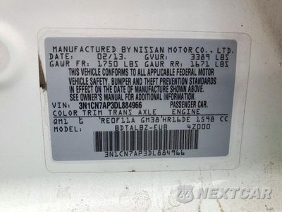 Zdjęcie 12 z 12 samochodu: 2013 NISSAN VERSA 1.6 S VIN:3N1CN7AP3DL884966 - miniatura