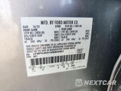 Zdjęcie 13 z 13 samochodu: 2022 FORD EDGE TITANIUM VIN:2FMPK4K91NBB04963 - miniatura