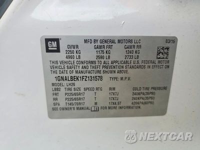 Zdjęcie 13 z 13 samochodu: 2015 CHEVROLET EQUINOX LT VIN:1GNALBEK1FZ131578 - miniatura