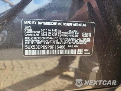Zdjęcie 12 z 12 samochodu: 2023 BMW X3 XDRIVE30I VIN:5UX53DP09P9P16488 - miniatura