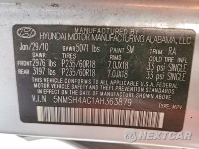 Zdjęcie 13 z 13 samochodu: 2010 HYUNDAI SANTA FE SE VIN:5NMSH4AG1AH363879 - miniatura