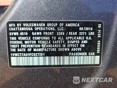 Zdjęcie 12 z 12 samochodu: 2015 VOLKSWAGEN PASSAT SEL VIN:1VWCT7A31FC027251 - miniatura