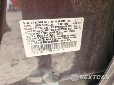 Zdjęcie 14 z 14 samochodu: 2013 HONDA PILOT LX VIN:5FNYF3H28DB028001 - miniatura
