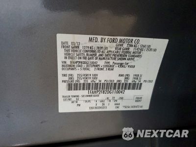 Zdjęcie 12 z 12 samochodu: 2013 FORD TAURUS LIMITED VIN:1FAHP2F82DG110042 - miniatura