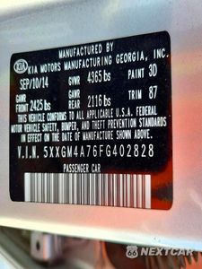 Zdjęcie 12 z 12 samochodu: 2015 KIA OPTIMA LX VIN:5XXGM4A76FG402828 - miniatura