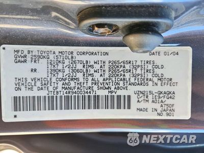 Zdjęcie 14 z 14 samochodu: 2004 TOYOTA 4RUNNER SR5 VIN:JTEBT14R940034471 - miniatura