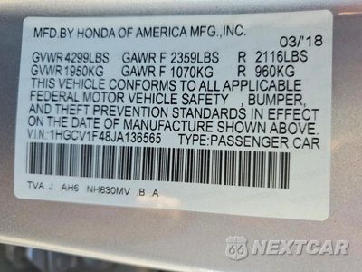 Zdjęcie 13 z 13 samochodu: 2018 HONDA ACCORD EX VIN:1HGCV1F48JA136565 - miniatura
