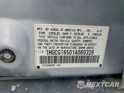 Zdjęcie 12 z 12 samochodu: 2001 HONDA ACCORD EX VIN:1HGCG16501A060326 - miniatura