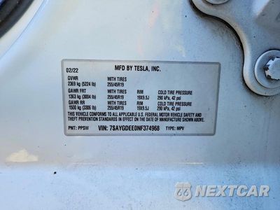 Zdjęcie 13 z 13 samochodu: 2022 TESLA MODEL Y VIN:7SAYGDEE0NF374968 - miniatura
