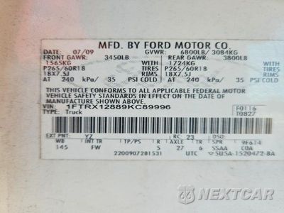 Zdjęcie 12 z 12 samochodu: 2009 FORD F150 SUPER CAB VIN:1FTRX12889KC89996 - miniatura