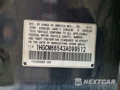 Zdjęcie 12 z 12 samochodu: 2003 HONDA ACCORD EX VIN:1HGCM66543A099512 - miniatura