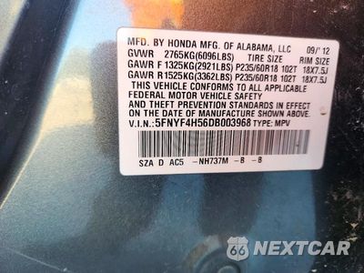 Zdjęcie 13 z 13 samochodu: 2013 HONDA PILOT EXL VIN:5FNYF4H56DB003968 - miniatura