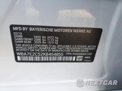 Zdjęcie 12 z 12 samochodu: 2019 BMW 740 I VIN:WBA7E2C52KB454855 - miniatura