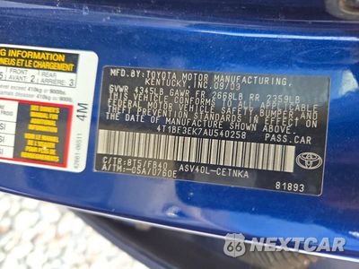 Zdjęcie 12 z 12 samochodu: 2010 TOYOTA CAMRY BASE VIN:4T1BF3EK7AU540258 - miniatura