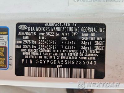 Zdjęcie 14 z 14 samochodu: 2017 KIA SORENTO LX V6 VIN:5XYPGDA55HG235043 - miniatura