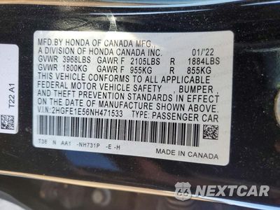 Zdjęcie 13 z 13 samochodu: 2022 HONDA CIVIC SI VIN:2HGFE1E56NH471533 - miniatura