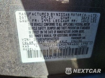 Zdjęcie 12 z 12 samochodu: 2017 NISSAN SENTRA SV VIN:3N1AB7AP9HY407533 - miniatura