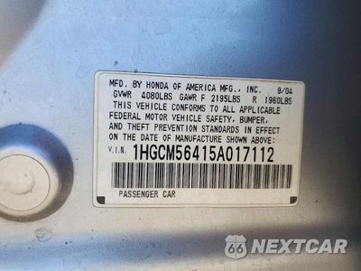 Zdjęcie 13 z 13 samochodu: 2005 HONDA ACCORD LX VIN:1HGCM56415A017112 - miniatura