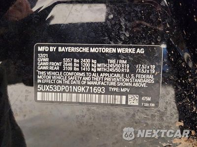 Zdjęcie 13 z 13 samochodu: 2022 BMW X3 XDRIVE30I VIN:5UX53DP01N9K71693 - miniatura