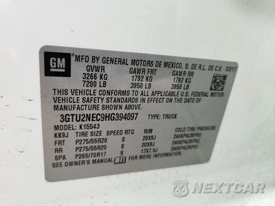 Zdjęcie 12 z 12 samochodu: 2017 GMC SIERRA K1500 SLT VIN:3GTU2NEC9HG394097 - miniatura