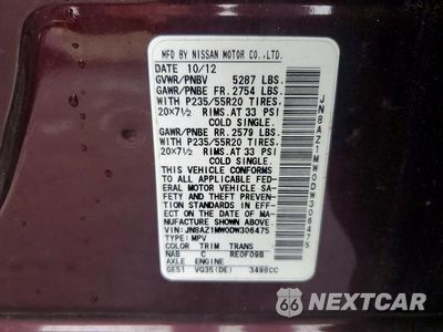 Zdjęcie 13 z 13 samochodu: 2013 NISSAN MURANO S VIN:JN8AZ1MW0DW306475 - miniatura