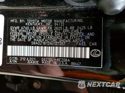 Zdjęcie 12 z 12 samochodu: 2022 LEXUS ES 350 BASE VIN:58ADZ1B12NU127257 - miniatura