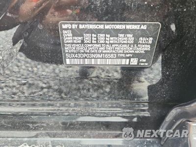 Zdjęcie 13 z 13 samochodu: 2022 BMW X3 SDRIVE30I VIN:5UX43DP03N9M16583 - miniatura