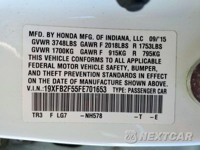 Zdjęcie 12 z 12 samochodu: 2015 HONDA CIVIC LX VIN:19XFB2F55FE701653 - miniatura