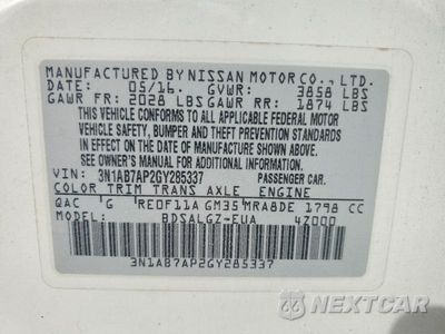 Zdjęcie 12 z 12 samochodu: 2016 NISSAN SENTRA SL VIN:3N1AB7AP2GY285337 - miniatura