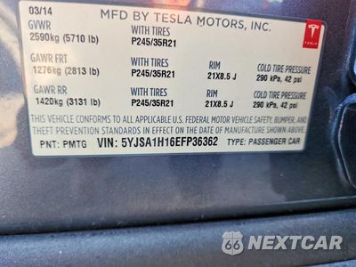 Zdjęcie 12 z 12 samochodu: 2014 TESLA MODEL S VIN:5YJSA1H16EFP36362 - miniatura
