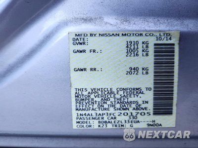Zdjęcie 13 z 13 samochodu: 2015 NISSAN ALTIMA 2.5 S VIN:1N4AL3AP3FC201705 - miniatura