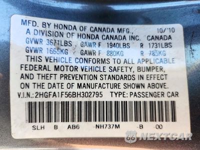Zdjęcie 12 z 12 samochodu: 2011 HONDA CIVIC LX VIN:2HGFA1F56BH302795 - miniatura