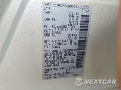Zdjęcie 13 z 13 samochodu: 2015 NISSAN PATHFINDER SL VIN:5N1AR2MN1FC625876 - miniatura