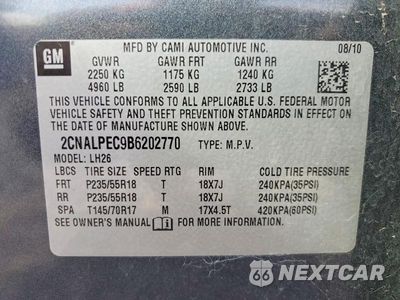 Zdjęcie 13 z 13 samochodu: 2011 CHEVROLET EQUINOX LT VIN:2CNALPEC9B6202770 - miniatura