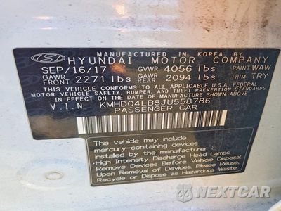 Zdjęcie 12 z 12 samochodu: 2018 HYUNDAI ELANTRA SPORT VIN:KMHD04LB8JU558786 - miniatura