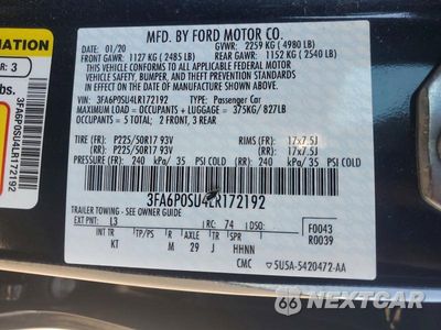 Zdjęcie 12 z 12 samochodu: 2020 FORD FUSION TITANIUM VIN:3FA6P0SU4LR172192 - miniatura