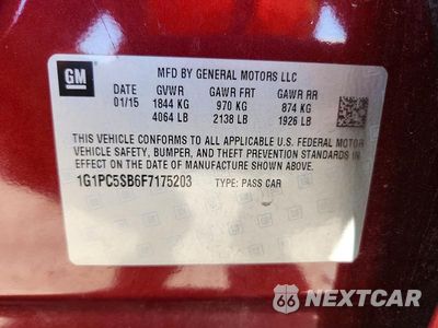 Zdjęcie 12 z 12 samochodu: 2015 CHEVROLET CRUZE LT VIN:1G1PC5SB6F7175203 - miniatura