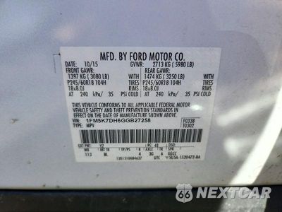 Zdjęcie 13 z 13 samochodu: 2016 FORD EXPLORER XLT VIN:1FM5K7DH6GGB27258 - miniatura