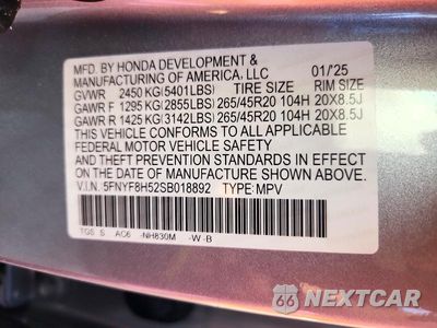 Zdjęcie 14 z 14 samochodu: 2025 HONDA PASSPORT EXL VIN:5FNYF8H52SB018892 - miniatura
