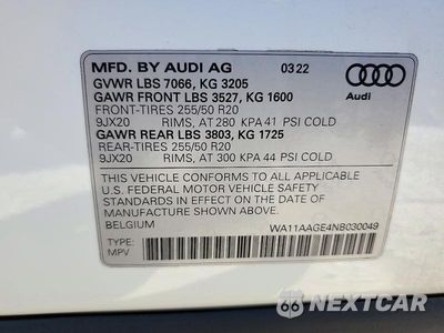 Zdjęcie 14 z 14 samochodu: 2022 AUDI E-TRON SPORTBACK PREMIUM VIN:WA11AAGE4NB030049 - miniatura