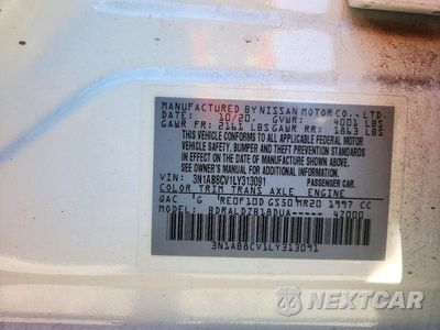 Zdjęcie 13 z 13 samochodu: 2020 NISSAN SENTRA SV VIN:3N1AB8CV1LY313091 - miniatura