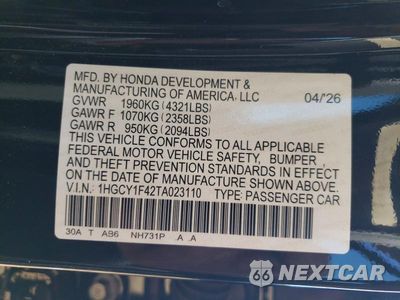 Zdjęcie 12 z 12 samochodu: 2026 HONDA ACCORD VIN:1HGCY1F42TA023110 - miniatura