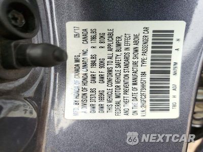 Zdjęcie 13 z 13 samochodu: 2017 HONDA CIVIC EX VIN:2HGFC2F73HH571184 - miniatura