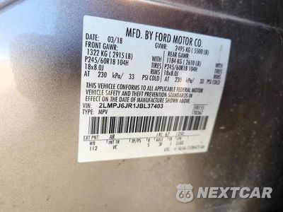 Zdjęcie 13 z 13 samochodu: 2018 LINCOLN MKX PREMIERE VIN:2LMPJ6JR1JBL37403 - miniatura