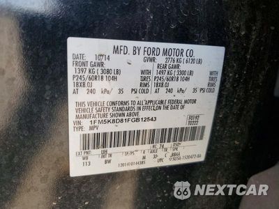 Zdjęcie 13 z 13 samochodu: 2015 FORD EXPLORER XLT VIN:1FM5K8D81FGB12543 - miniatura