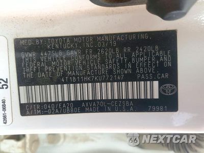 Zdjęcie 12 z 12 samochodu: 2019 TOYOTA CAMRY SE VIN:4T1B11HK7KU772147 - miniatura