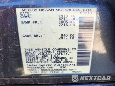Zdjęcie 12 z 12 samochodu: 2013 NISSAN ALTIMA 2.5 SL VIN:1N4AL3AP2DC249029 - miniatura