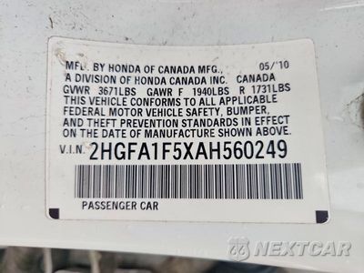 Zdjęcie 12 z 12 samochodu: 2010 HONDA CIVIC LX VIN:2HGFA1F5XAH560249 - miniatura